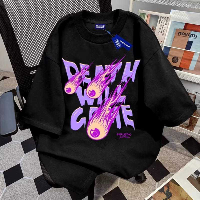 KAOS American retro Style T-shirt Oversize Flame letters Print top| Kaos Wanita Hitam | Kaos pria dan wanita | Street Style 100%Cotton top Kaos Cotton Combed 30s Kaos Pria Terbaru