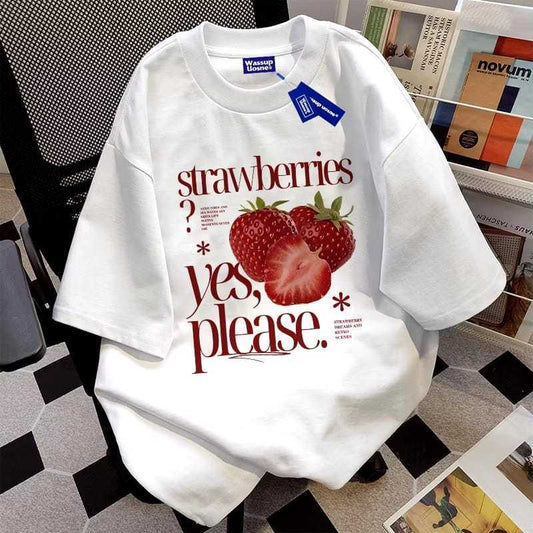 Kaos Y2K Grafis Strawberry Vintage – Desain Buah Stroberi Estetik Korean Style Oversize