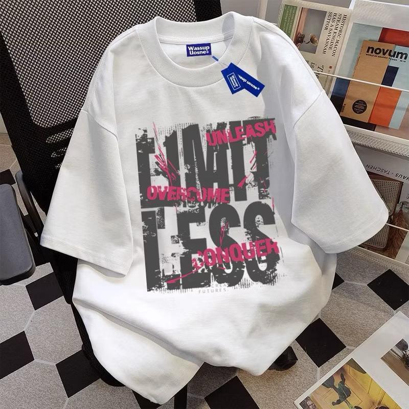 KAOS GAYA AMERIKA YANG TRENDI ALFABET INGGRIS PENCETAKAN BAJU ATASAN WANITA TERBARU KAOS PRIA COTTON COMBED KAOS DISTRO KAOS RETRO