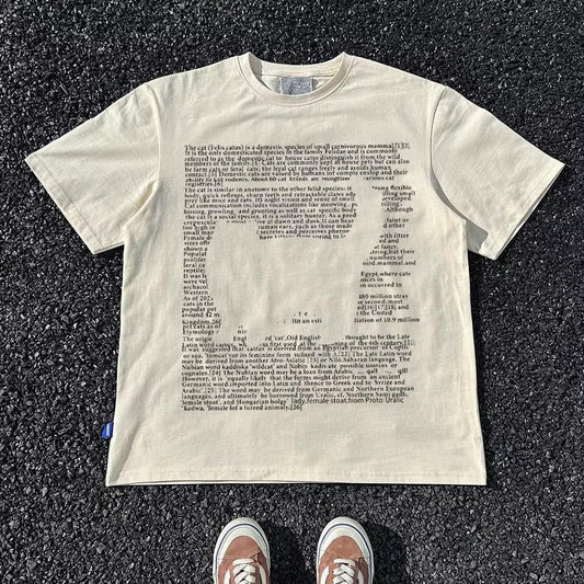 KAOS AMERICAN RETRO STYLE LENGAN PENDEK KAOS KUCING SASTRA KAOS WANITA PUTIH KAOS PRIA TERBARU KAOS COTTON COMBED 30S