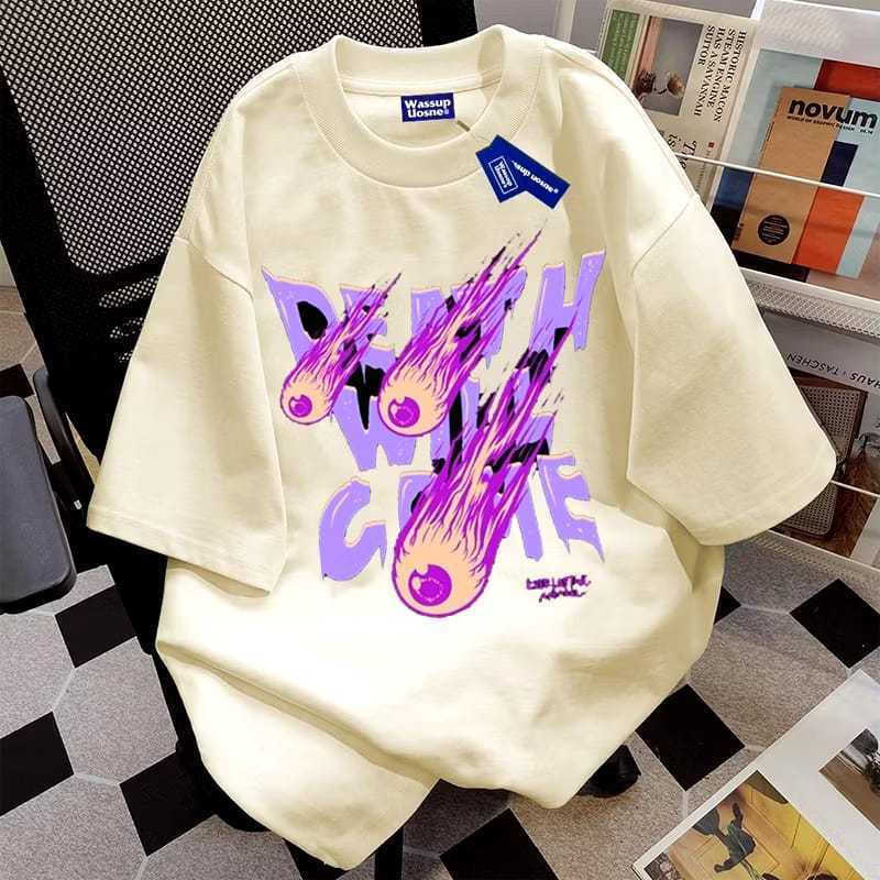 KAOS American retro Style T-shirt Oversize Flame letters Print top| Kaos Wanita Hitam | Kaos pria dan wanita | Street Style 100%Cotton top Kaos Cotton Combed 30s Kaos Pria Terbaru
