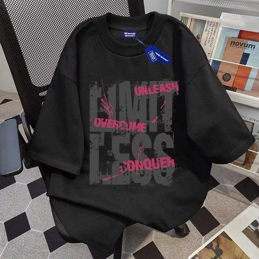 KAOS GAYA AMERIKA YANG TRENDI ALFABET INGGRIS PENCETAKAN BAJU ATASAN WANITA TERBARU KAOS PRIA COTTON COMBED KAOS DISTRO KAOS RETRO