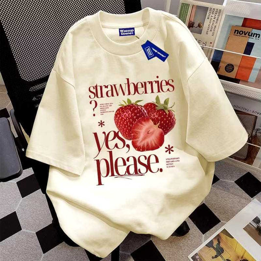 Kaos Y2K Grafis Strawberry Vintage – Desain Buah Stroberi Estetik Korean Style Oversize