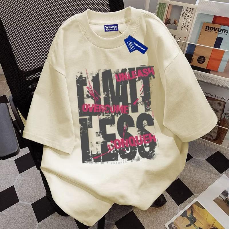 KAOS GAYA AMERIKA YANG TRENDI ALFABET INGGRIS PENCETAKAN BAJU ATASAN WANITA TERBARU KAOS PRIA COTTON COMBED KAOS DISTRO KAOS RETRO