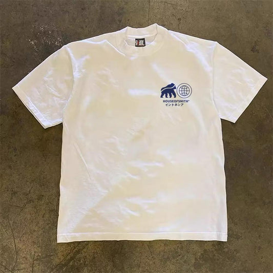 Kaos Baju Grafis Streetwear House of Smith – Desain Logo Futuristik Minimalis Navy Blue