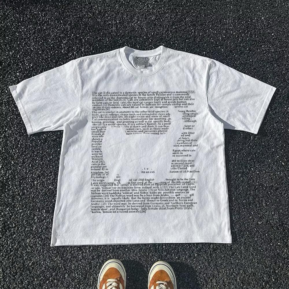 KAOS AMERICAN RETRO STYLE LENGAN PENDEK KAOS KUCING SASTRA KAOS WANITA PUTIH KAOS PRIA TERBARU KAOS COTTON COMBED 30S