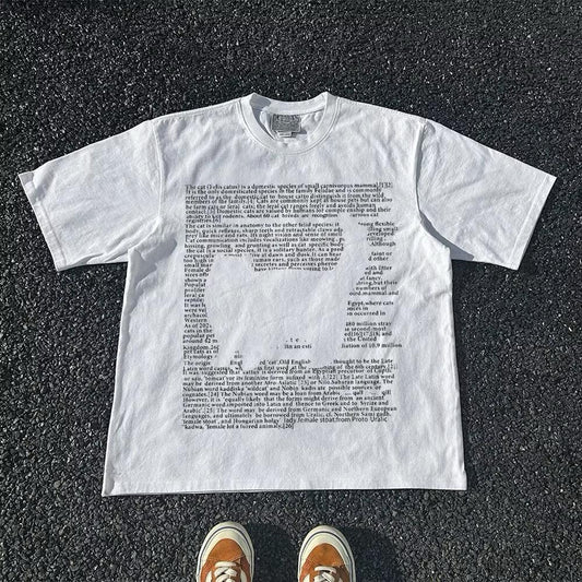 KAOS AMERICAN RETRO STYLE LENGAN PENDEK KAOS KUCING SASTRA KAOS WANITA PUTIH KAOS PRIA TERBARU KAOS COTTON COMBED 30S