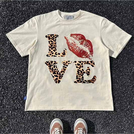 KAOS AMERICAN RETRO STYLE LENGAN PENDEK KAOS MACAN TUTUL LOVE  KAOS WANITA PUTIH KAOS PRIA TERBARU KAOS COTTON COMBED 30S